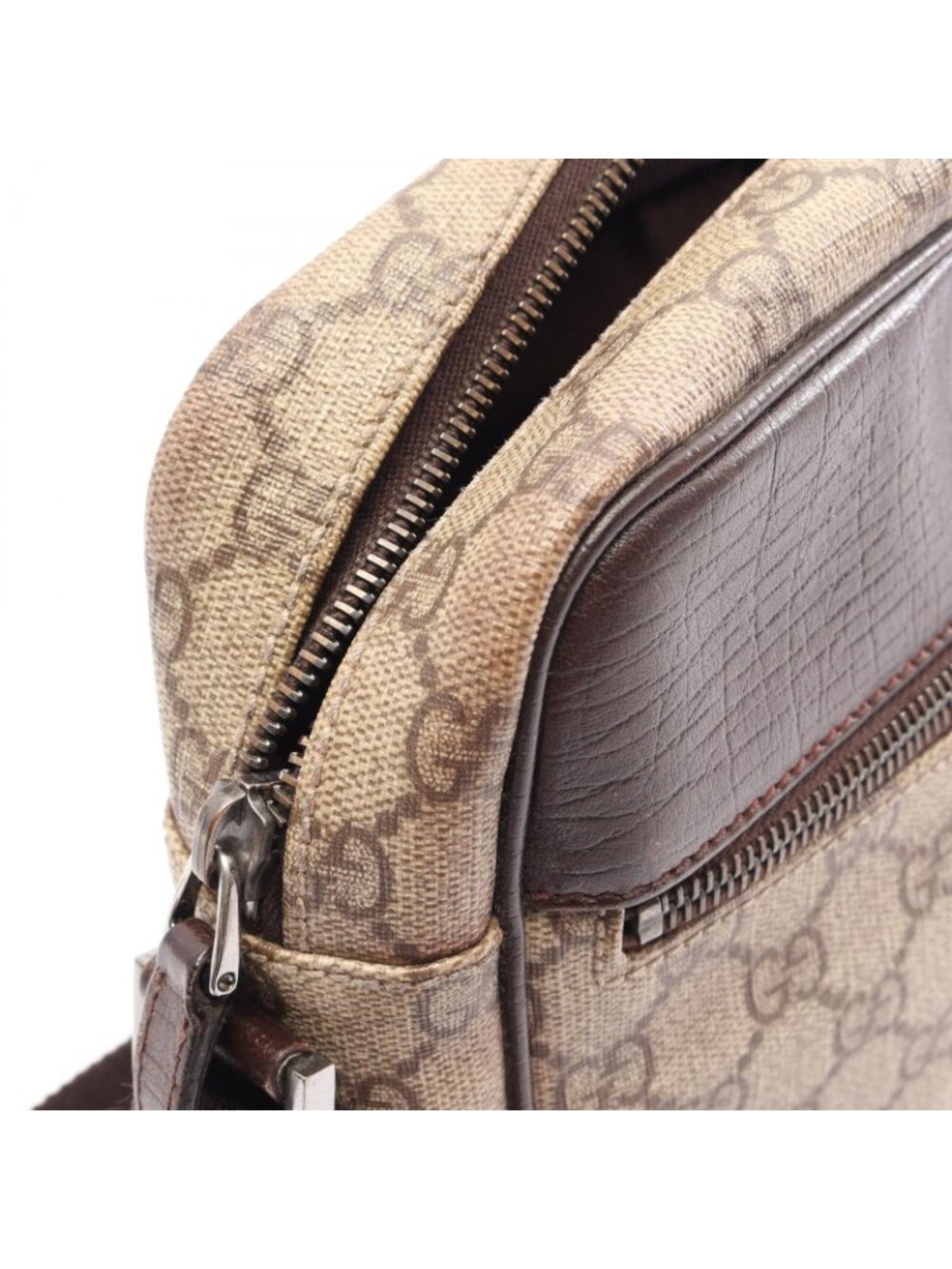 Gucci Shoulder Bag GG Plus Beige Brown Co Ting Canvas Leather Split - Picture 11 of 15